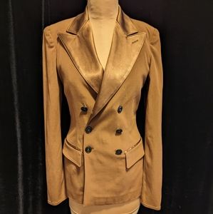 GAULTIER CLASSIQUE DB  Fitted Blazer Jacket Satin Lapels Brown Nipped Waist  M